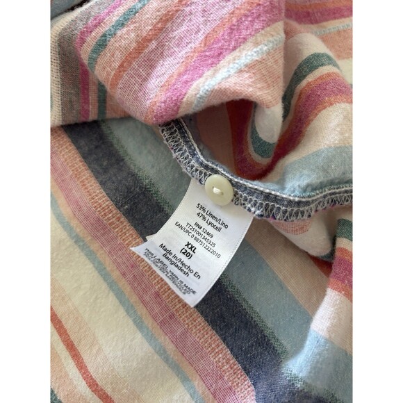 Time & Tru Womens Shirt XXL Linen Blend Button Front Pink Vertical Stripes 2XL - Picture 10 of 10